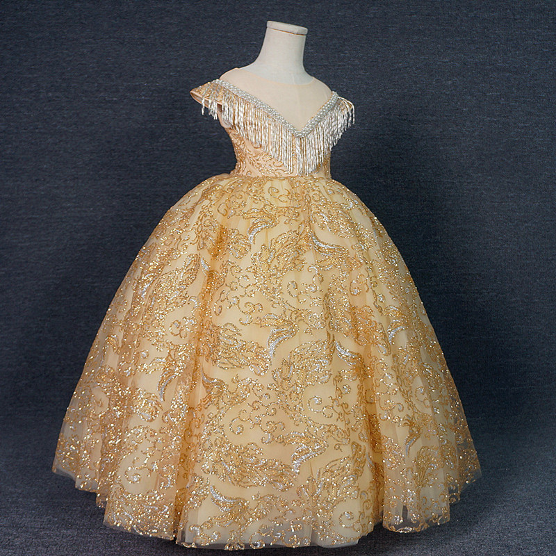 Long Princess Cinderella Flower Girl Dresses for Wedding Lace Ball Gown Blue Kids Little Baby Pageant Gowns Newest Design Custom Made 2021