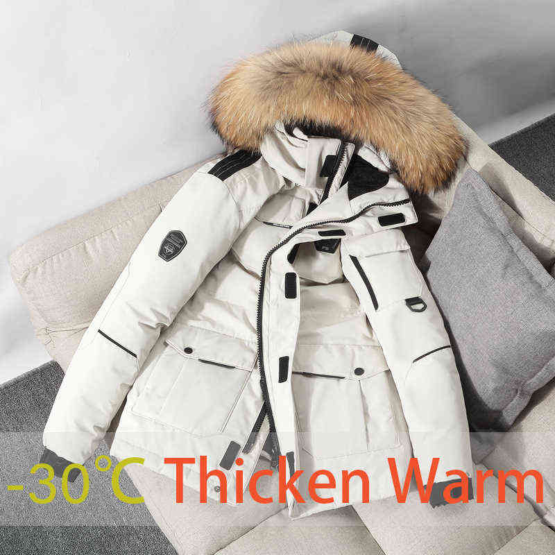 Men's White Duck Down Jacket Cargo Warm Hooded Thick Puffer Jacket Coat Couple High Quality Overcoat Thermal Winter Parka Men 211104