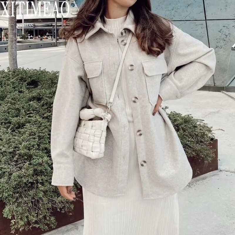 Women Autumn Woollen Blends Coats Winter Casual Long Sleeve Turndown Collar Single Breasted Coat Outwear Loose Overcoats 210602, As picture
Women Autumn Woollen Blends Coats Winter Casual Long Sleeve Turndown Collar Single Breasted Coat Outwear Loose Overcoats 210602, As picture
