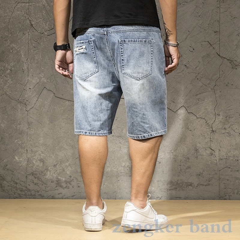 Men's denim shorts light men's summer large size men's loose thin hole oversized fivepoint men shorts cotton big size men T200718