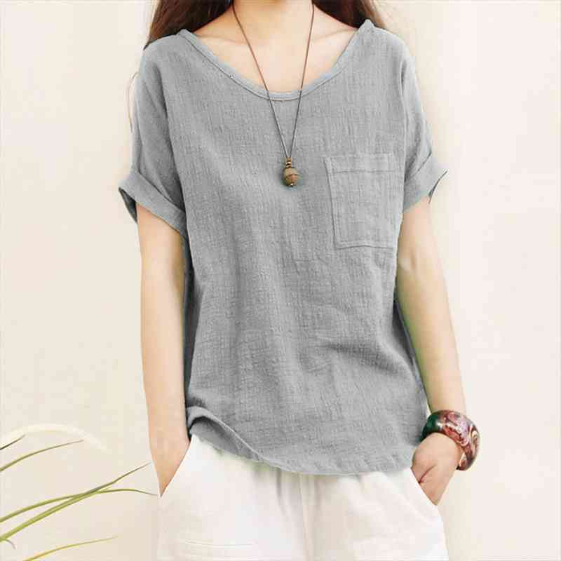 Blouse Women Blusas Mujer De Moda Ladies Short Sleeve Pocket Cotton And Linen Shirts Top Blouse Chemisier Femme Women, White
Blouse Women Blusas Mujer De Moda Ladies Short Sleeve Pocket Cotton And Linen Shirts Top Blouse Chemisier Femme Women, White