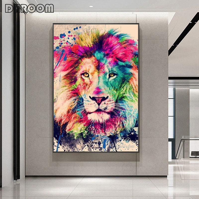 Paintings Abstract Colorful Lion Painting Modern Animal Wall Art Picture Cuadros For Artwork Poster Canvas Home Decoration