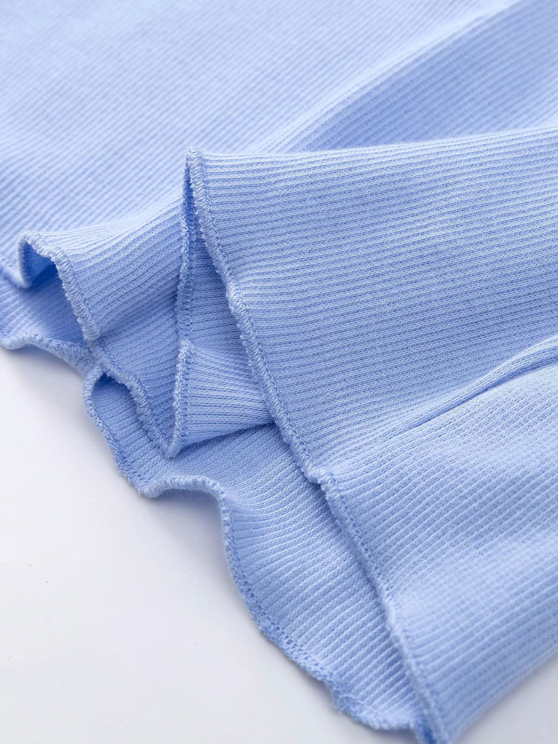 Women V Neck Frill Trim Crop Tee Short Sleeve Crop Top 210306