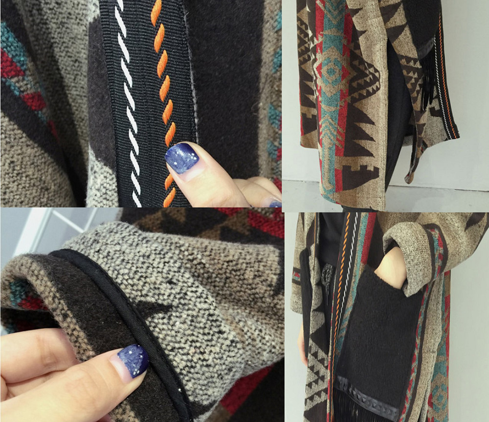 Winter Warmness Long Wool Coat Women Korean Elegant Ladies Boho Tassel Blends Knitted Sweater Cardigan Overcoat Autumn Outwear 210218