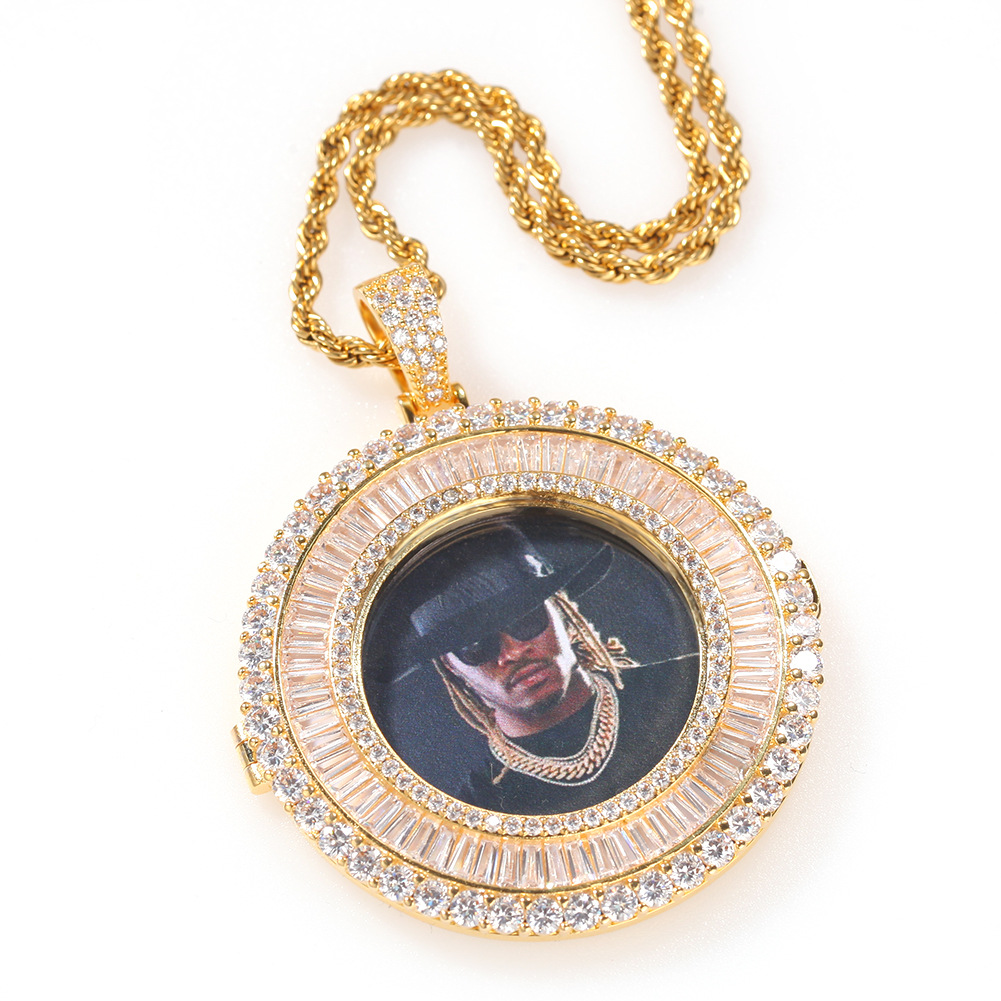 Customize Round Memorial Photo Pendant Necklace with Bling Diamond Stone Zircon Men Women Lover Gift Couple Pendants