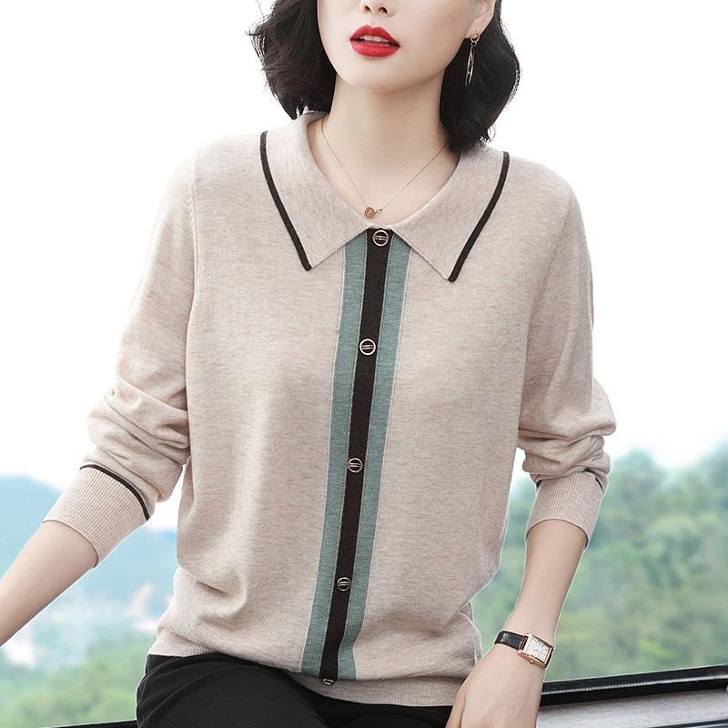 Plus Size Pullover Sweaters Women, Turn-Down Neck Knitted Jumpers For Spring And Autumn