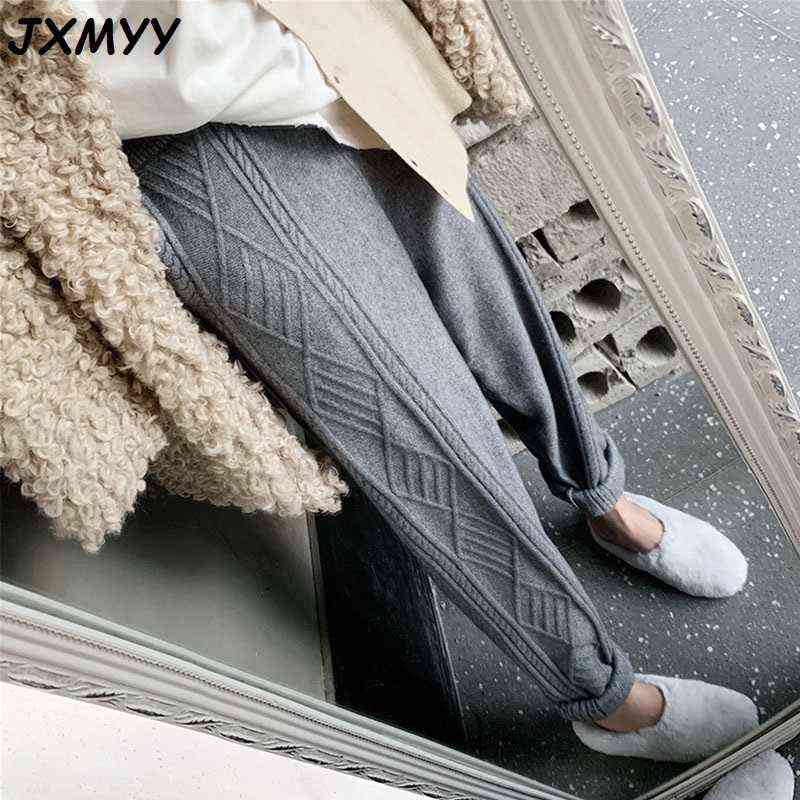 JXMYY Winter Thicken Women Harem Pants Casual Drawstring Twisted Knitted Femme Chic Warm Female Sweater Trousers 211124Z