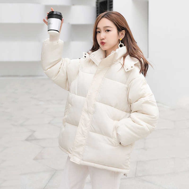 Women Winter Autumn Jacket Cotton Padded Hooded Oversized Loose Female Thick Coat Short Solid Casual Women's Parkas 210928