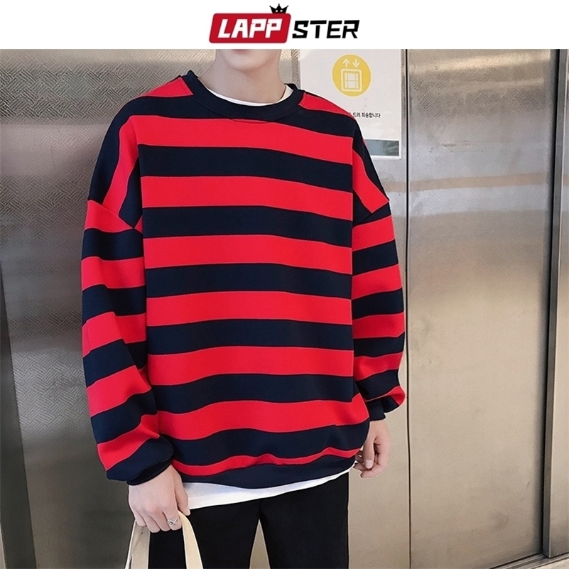 LAPPSTER Striped Harajuku Hoodies Sweatshirts Streetwear Hip Hop Men Colorful Korean Fashions Oversized Sweatshirts Hoodie 201020