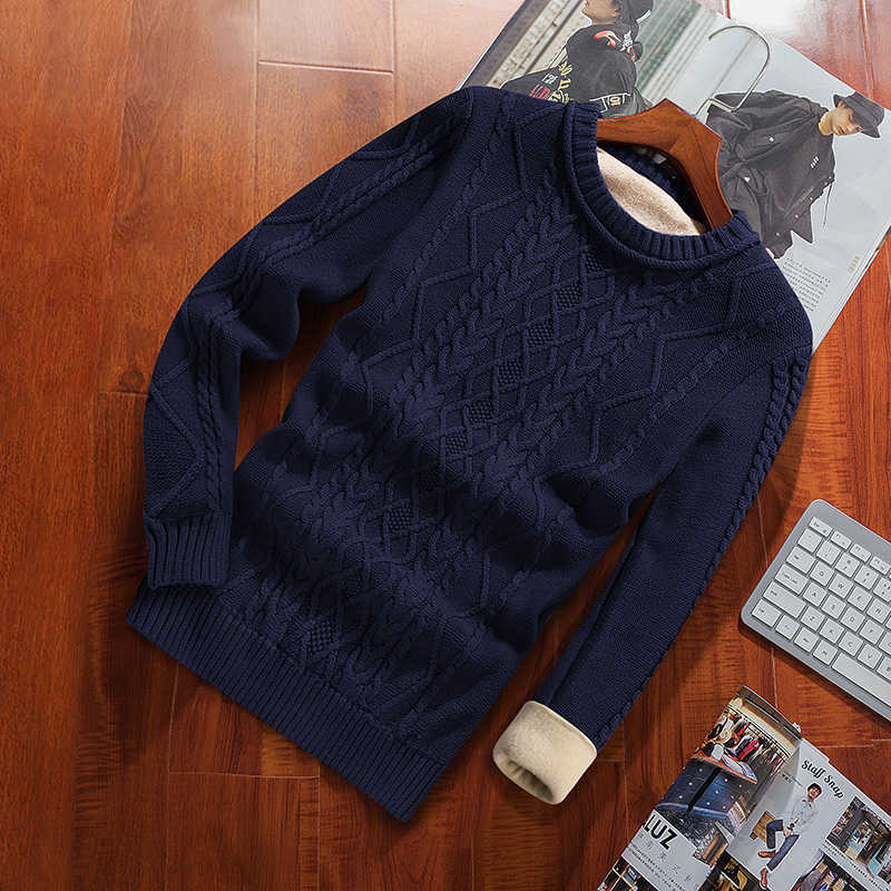 Winter Men Sweater Plus Velvet Keep Warm Arrival Slim Thick Male Pullover Sweater Teenage Boys Korean Style M37 211008
