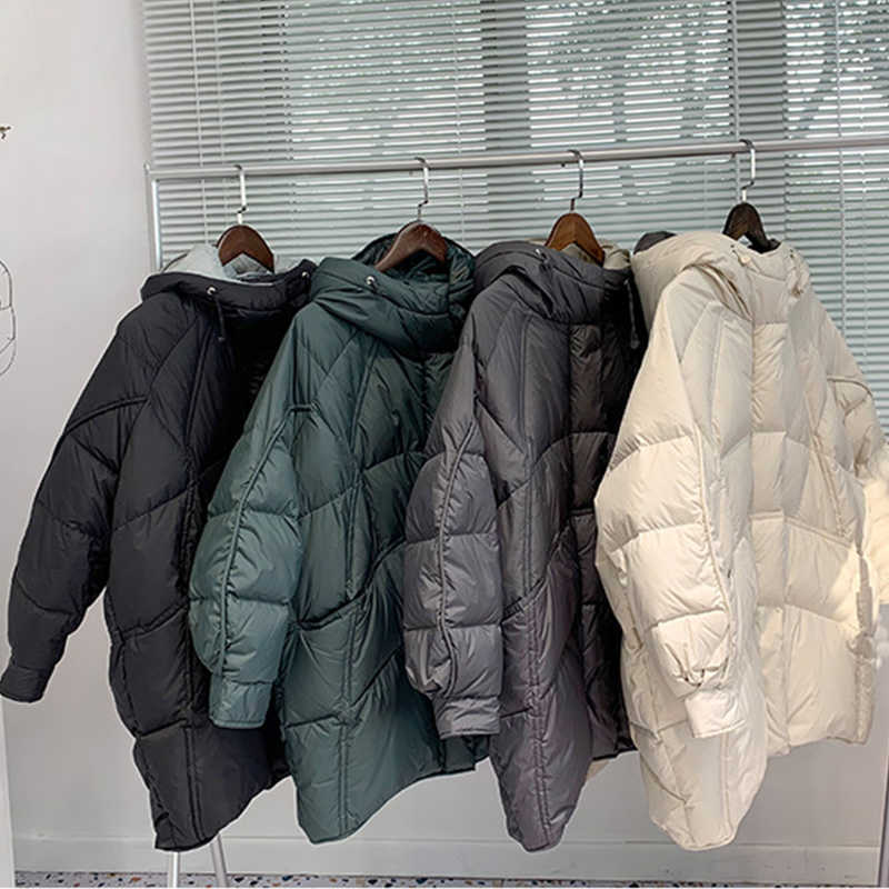 Fitaylor Winter Women 90% White Duck Down Coat Jacket Loose Medium Female Parka Oversize Snow Outwear 211018