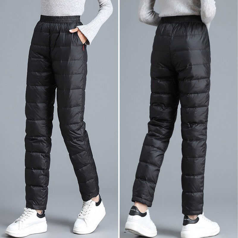 Casual Women's Plus Size Down Pants Fashion Ankle Length Elastic Waist Sweatpants Female Outdoor Windproof Basic Warm Pants 211006