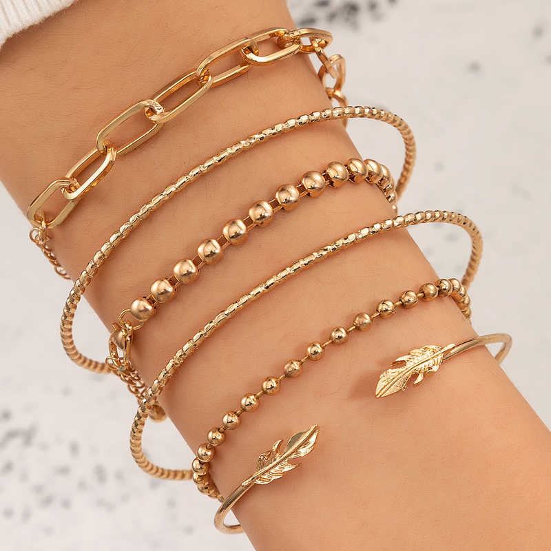 Docona 6pcs/set Fashion Gold Beeded Adjustable Bracelet Sets Bohemia Open Leaf Chain Bracelet for Women Party Jewelry Wholesale Q0719
Docona 6pcs/set Fashion Gold Beeded Adjustable Bracelet Sets Bohemia Open Leaf Chain Bracelet for Women Party Jewelry Wholesale Q0719