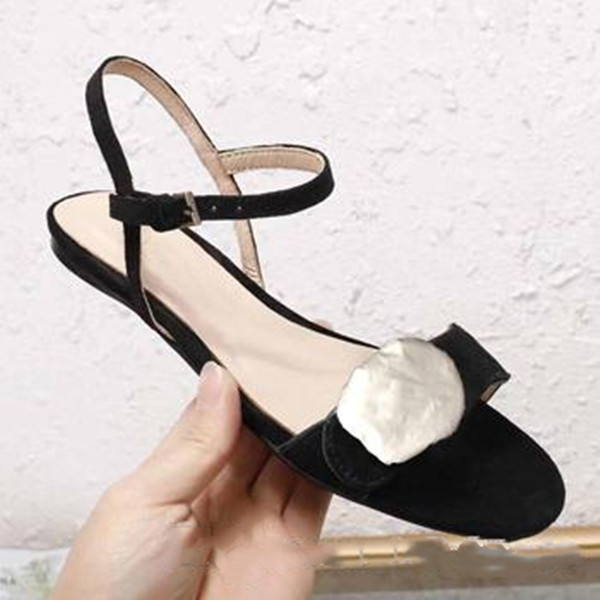 with box ) Classic lady sandals Buckle Metal leather Flat bottom Beach woman shoes Designer Luxury Women's Large size us11-3 42 41