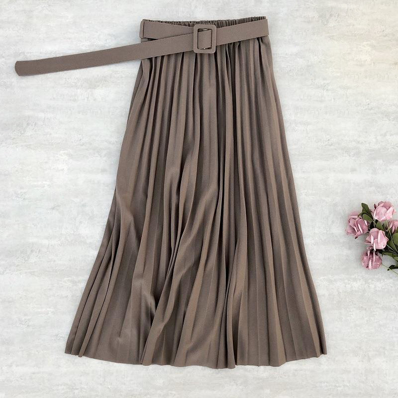 Aonibeier Fashion Women's High Waist Pleated Solid Color Length Elastic Promotions Lady Black Pink Party Casual Skirts 210306