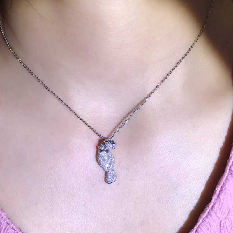 Trendy Elegant Leopard Cross Leg Charm Necklace Zircon Green Eyes Animal Panther Necklace Long Chain Women Brand Wedding Jewelry X0707 - view 6
