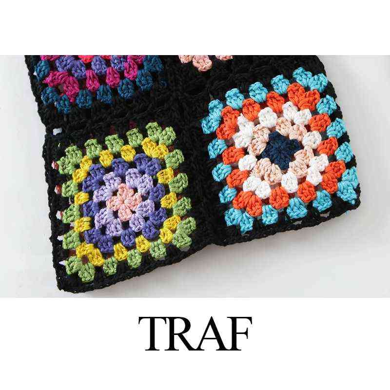 TRAF Women's Clothes Pants Handmade Crochet Sexy Hollow Out Black Square Motif 4 Season Women Special 211115