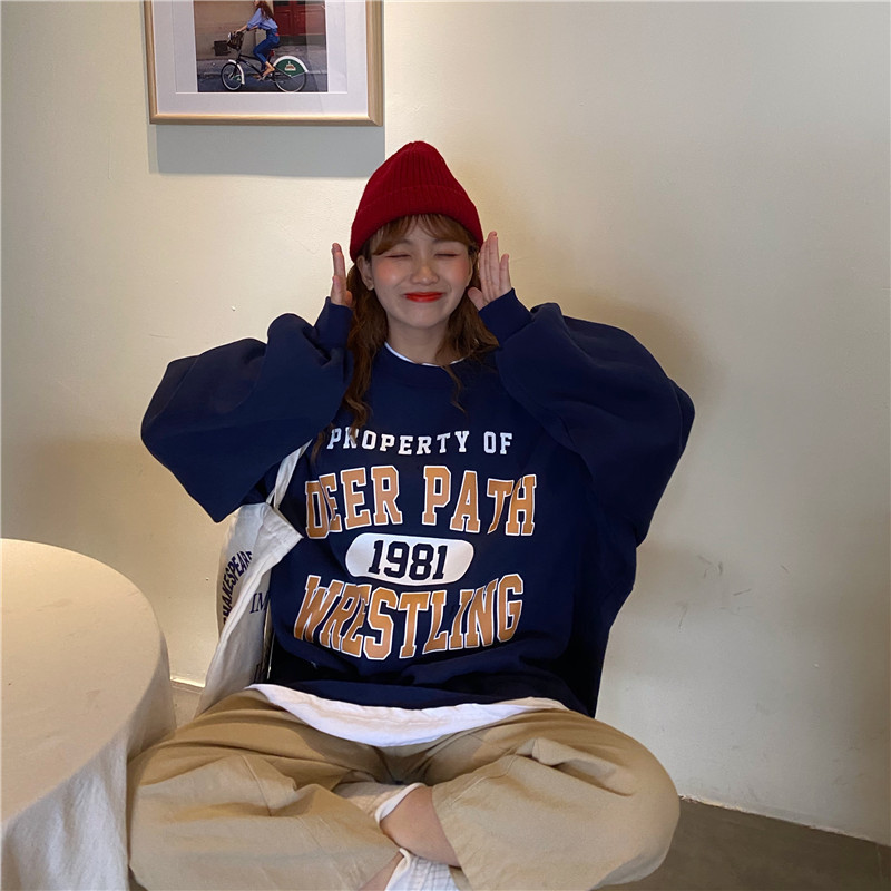 oversized sweatshirts Harajuku Clothing For Women Casual Loose Vintage Letter Sweatshirt Female Korean style Kawaii Women's tops 201112