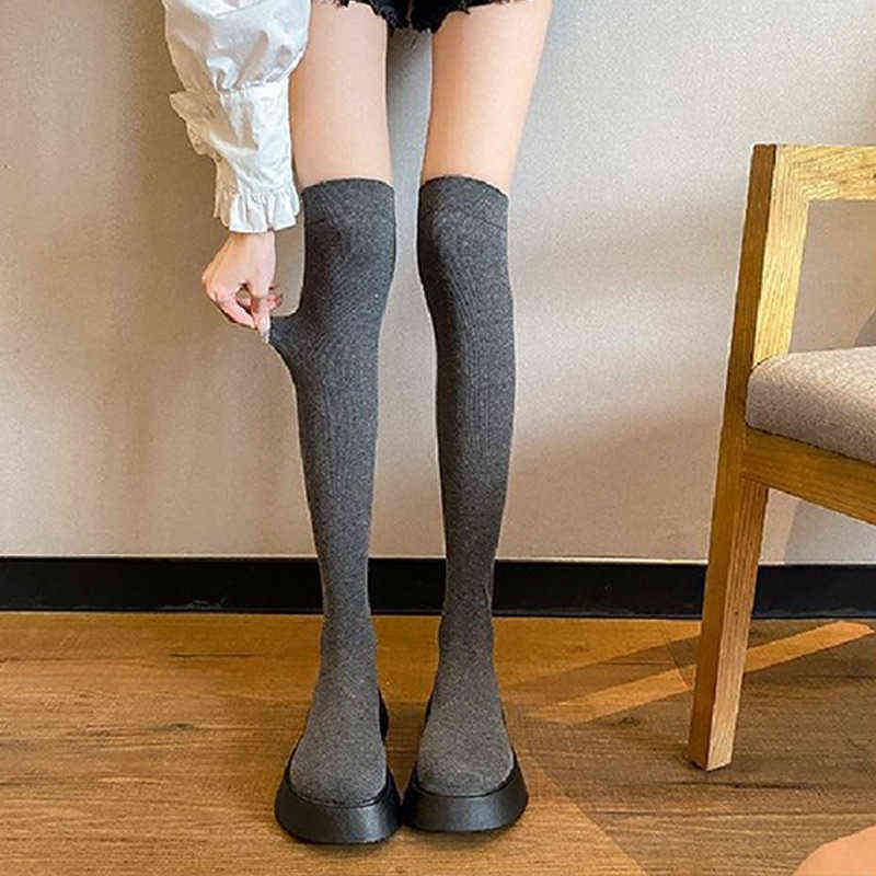 Women Over The Knee Boots Stretch Fabric Solid Ladies Sock Boots Slip On Fashion Female Long Boots Autumn Elegant Platform Shoes H1116