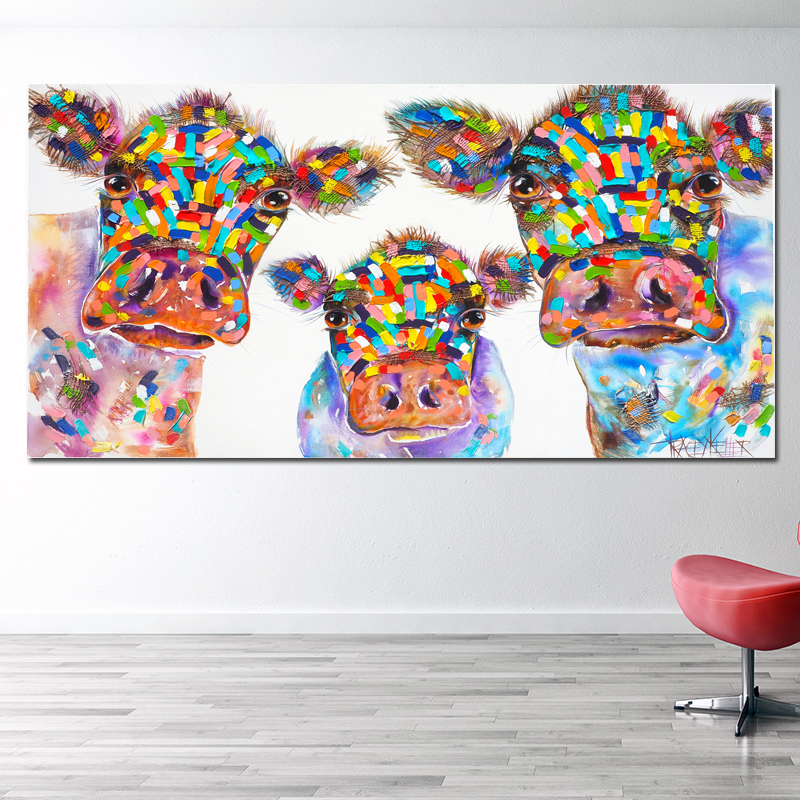 Cartoon Watercolor Canvas Painting Cow Family Wall Art Poster Prints Decorative Animal Picture Children Room Home Decor Unframed