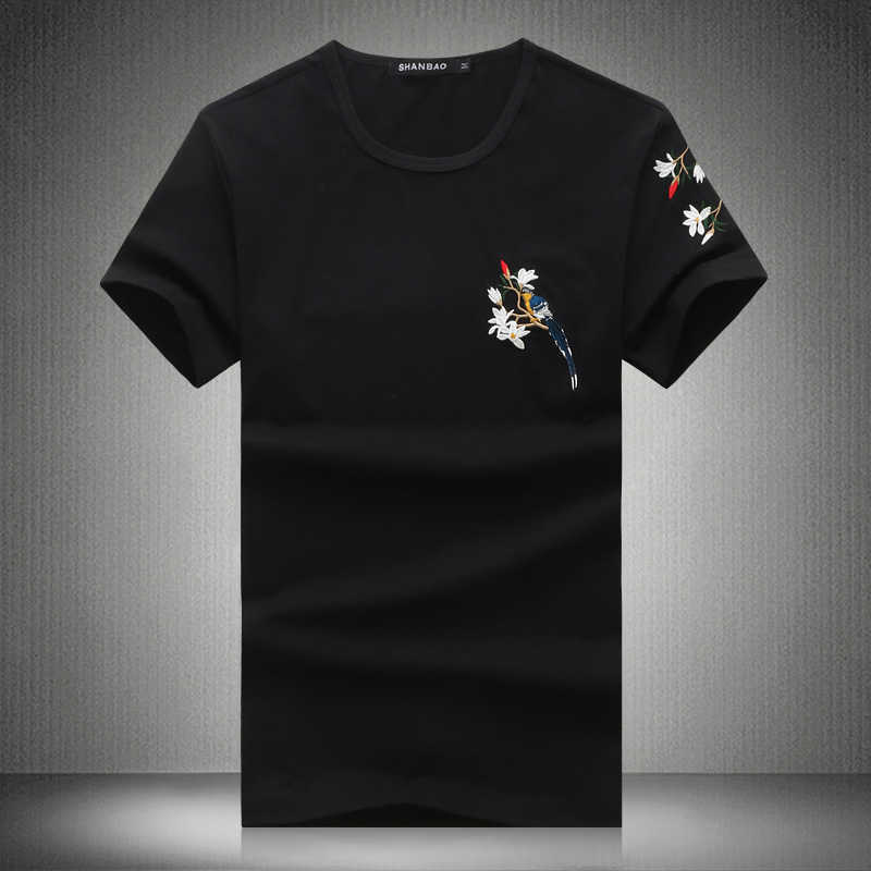 Fashion Flower And Bird Embroidery T Shirt Men Summer Casual O Neck Short Sleeve Men's T Shirts Cotton Slim Tops Tees M-5XL 210528