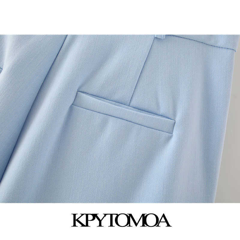 KPYTOMOA Women Chic Fashion Office Wear Side Pockets Straight Shorts Vintage High Waist Zipper Fly Female Short Pants Mujer 210714