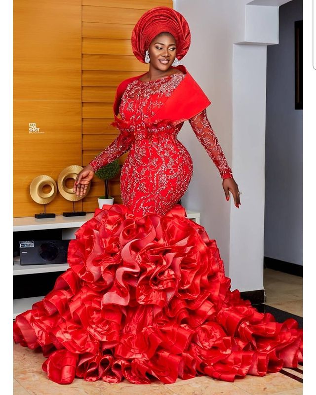 Arabic Aso Ebi Luxurious Red Mermaid Evening Lace Beaded Prom Dresses Sexy Formal Party Second Reception Gowns Zj