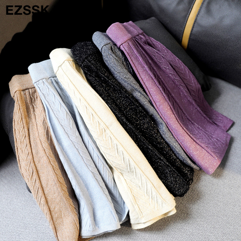 bling Autumn winter a-line thick short SWEATER Skirt Women good quality cute shinny mini skirt female elegant knit skirt 210309