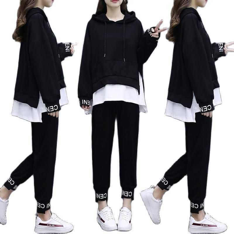 Spring And Autumn Korean Version Plus Size Tracksuit Women 2021 Fashion Hip-Hop Two Piece Set Women Casual Sports Suit Women Y0625