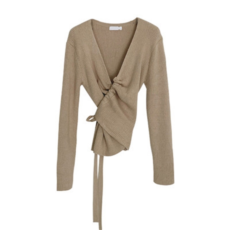 WOMENGAGA Spring V-neck base tops korean long sleeve sweater women's irregular knitwear sexy women JRN0 210603
