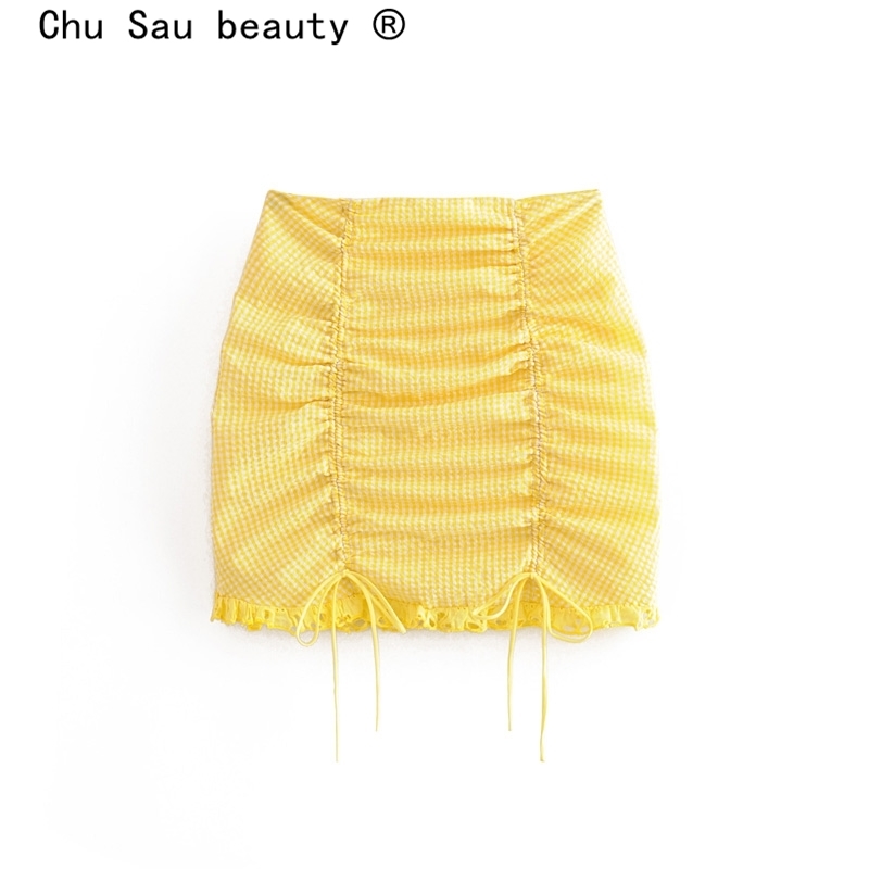 Chu Sau beauty New Fashion Blogger Style Trellis Mini Skirt Women Sexy Chic Zipper Fly Hot Short Skirts Female Falda De Moda 210309