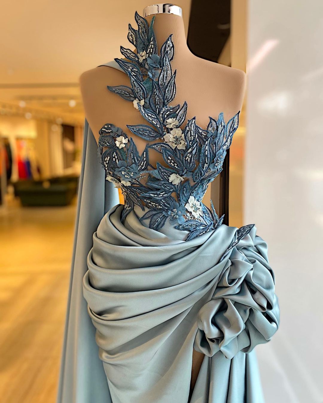 aso ebi arabic silver lace beaded evening dresses high neck prom dresses high split formal party second reception gowns zj644