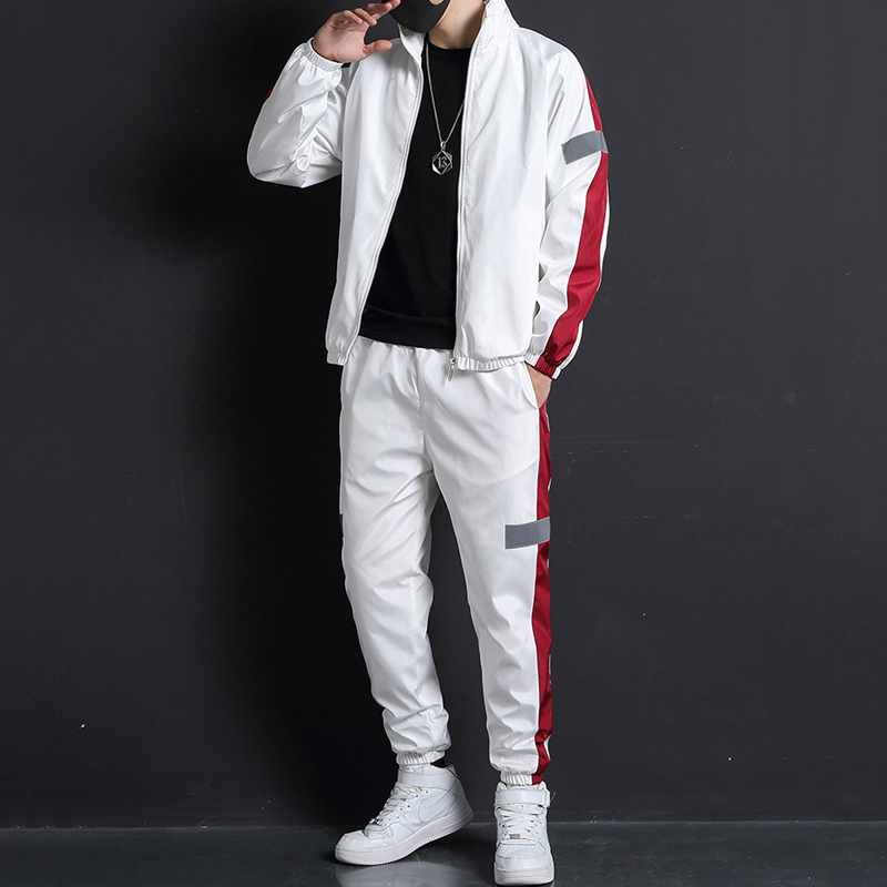 Men Fashion Tracksuit Spring Autumn Reflective Sweatshirt Sweatpants Tracksuit Set Men Patchwork Slim Fit Sweat Suits 201210