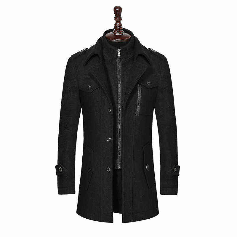 Men Woolen Blends Coats Autumn Winter Solid Color Windproof Mens Wool Overcoat Double Collar Business Casual Trench Men's Coat 211122
