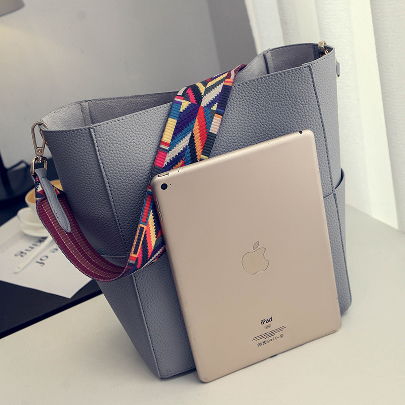 NIGEDU Brand Designer Women Handbag Large Capacity Colorful Strap Shoulder Bag PU Leather Bucket Crossbody Bags Ladies big Totes 210226