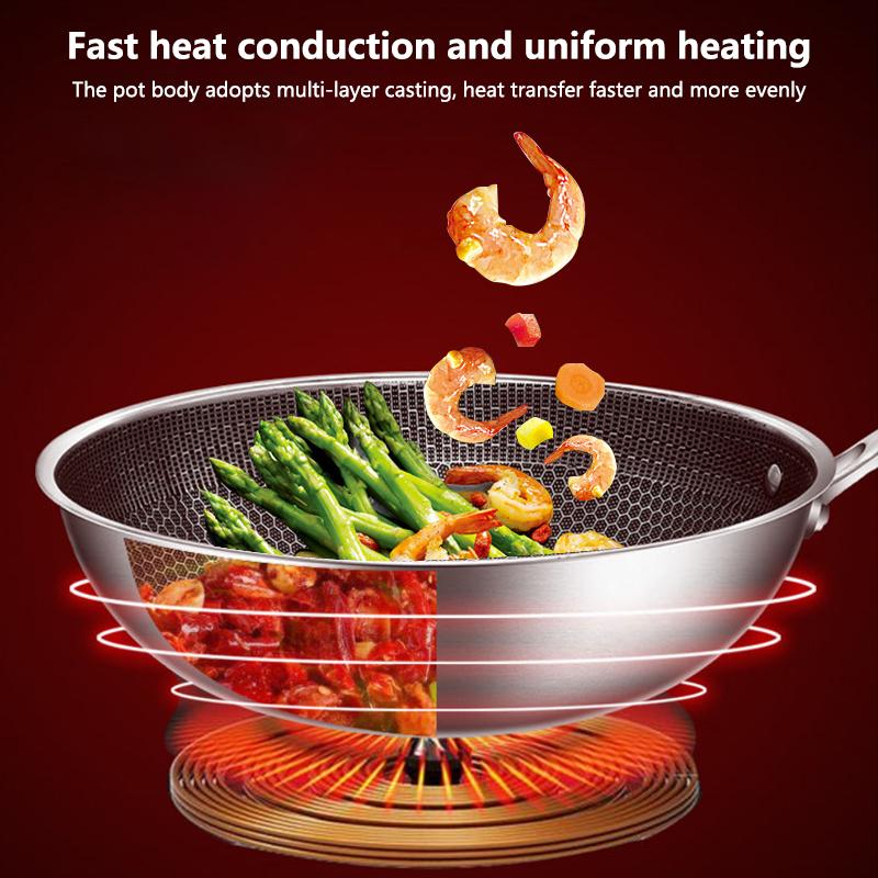 Coated pan Non-stick Wok 304 Stainless Steel woks Fry Pans with handle Cooking kitchen Cookware