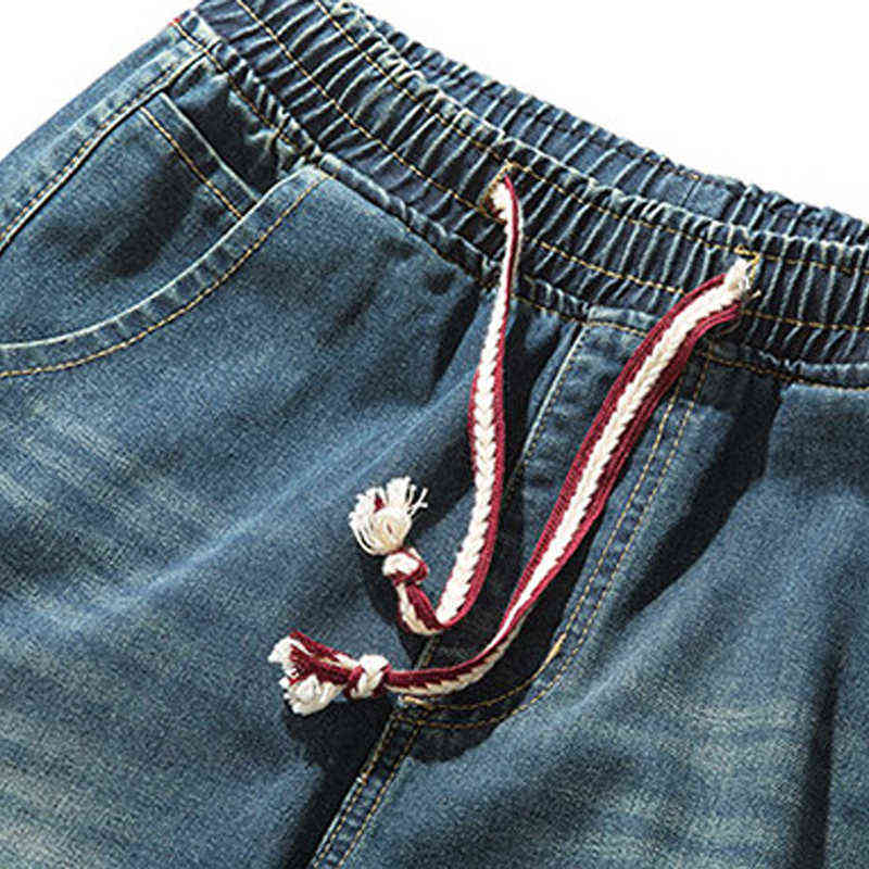 Streetwear Denim Stretch Elastic Waist Jeans Men Blue Cargo Harem Male Plus Size 5XL Joggers Korean Full Length Pants 211111