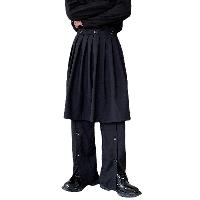 Men Skirt Pants Buttons Trend Fashion Elastic Waist Loose Casual Pant Dark Black Clothing
Men Skirt Pants Buttons Trend Fashion Elastic Waist Loose Casual Pant Dark Black Clothing