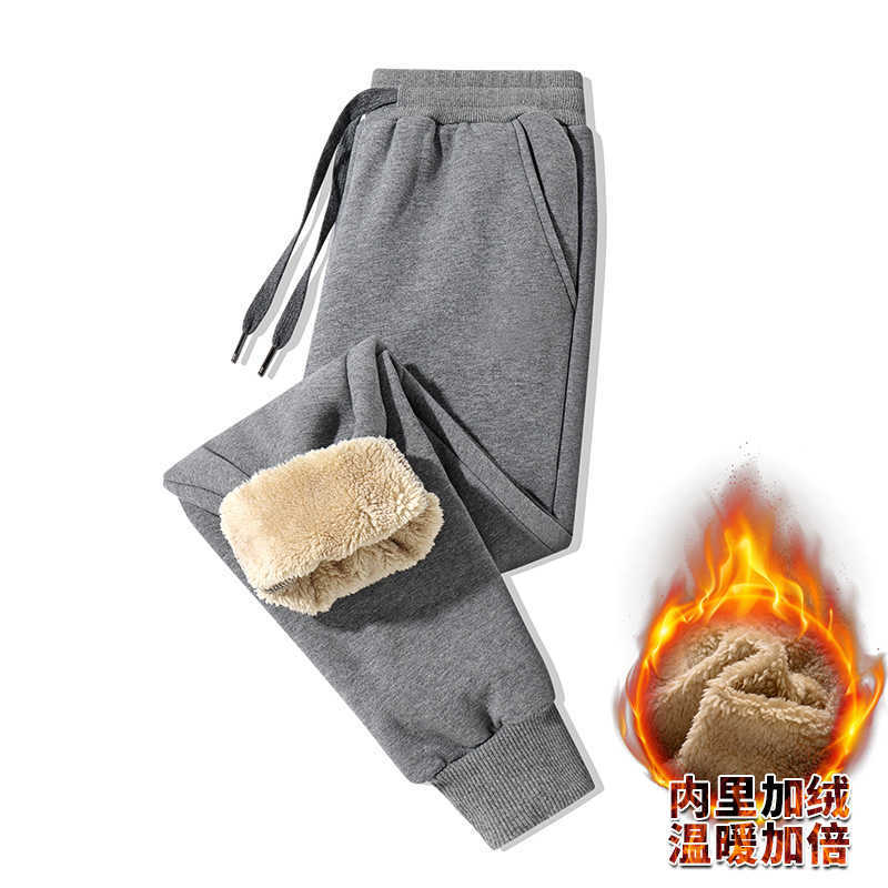 Mens Cashmere Sweatpants Winter Warm Lamb Wool Trousers for Male Lined Fleece Pants Mens Autumn and Winter Casual Joggers Pants 211112
