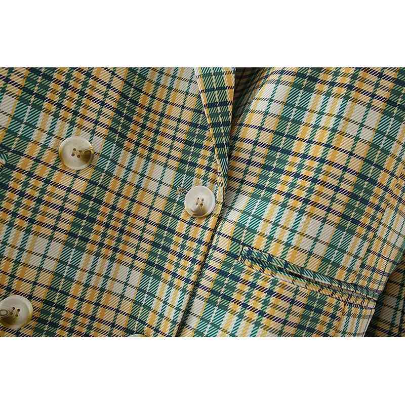 Vintage Women Green Plaid Blazers Fashion Ladies Notched Collar Coats Causal Female Chic Double Breasted Jacket 210527
