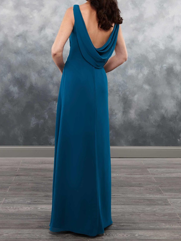 Hunter Chiffon Mother of the Bride Dress with Wrap High Waist Applique Open Back Side Zipper Floor Length