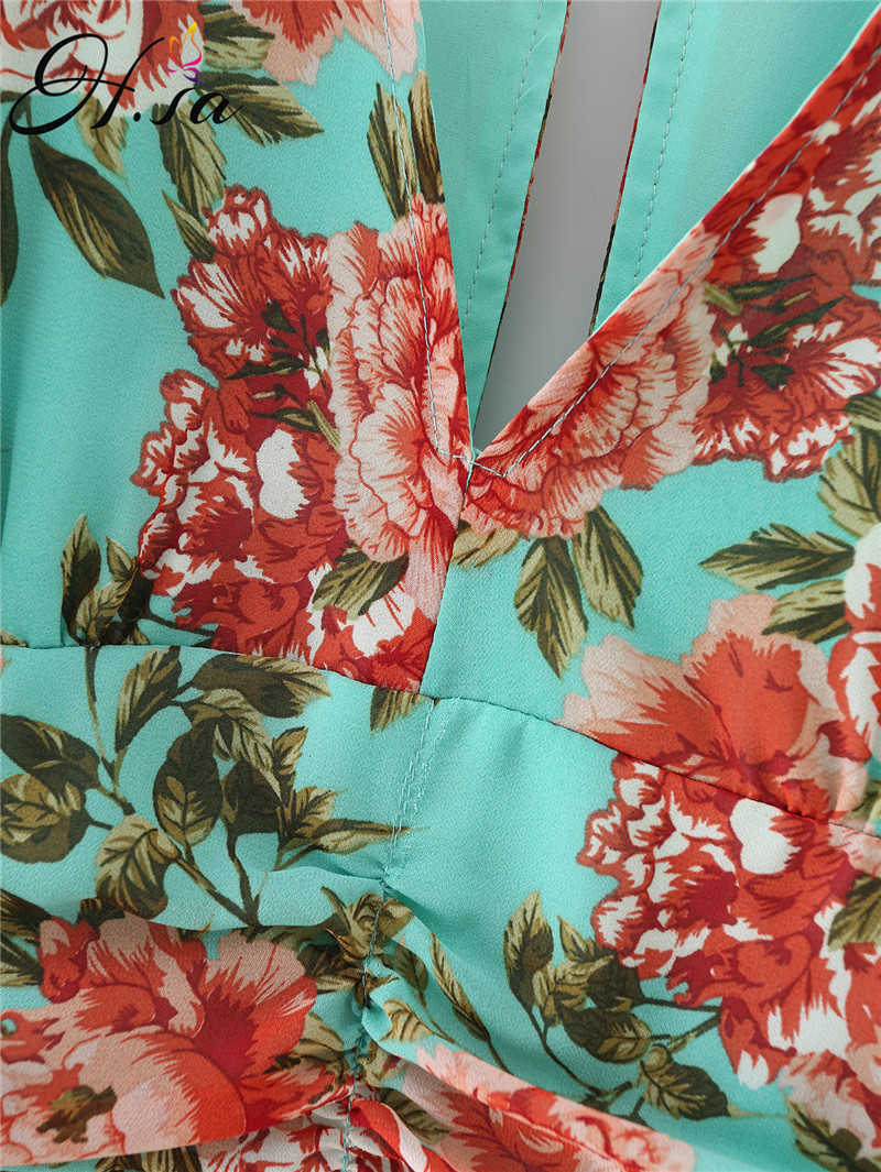 Hsa Women Floral Print Boho Party Dress Sexy V Neck Long Sleeve Spring Clothes With Waist Tie Elegant Day Dress 210716