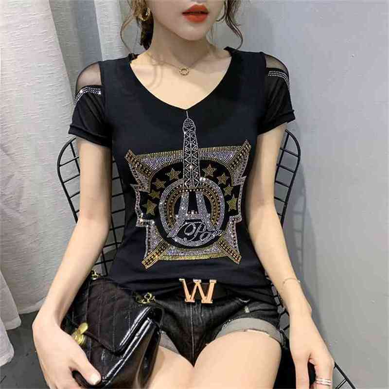 Summer Korean Clothes T-Shirt Fashion Diamonds Eiffel Tower Women Tops Ropa Mujer Nylon Sexy Back Shirt Tees T04817 210708, Black tshirt
Summer Korean Clothes T-Shirt Fashion Diamonds Eiffel Tower Women Tops Ropa Mujer Nylon Sexy Back Shirt Tees T04817 210708, Black tshirt