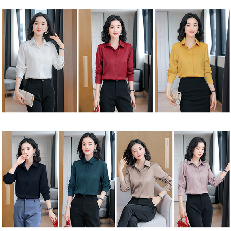 Heavyweight Silk Shirt Women Long Sleeve Shirts for Women Satin Blouse Shirt Office Lady Silk Satin White Shirts Top Plus Size 210225