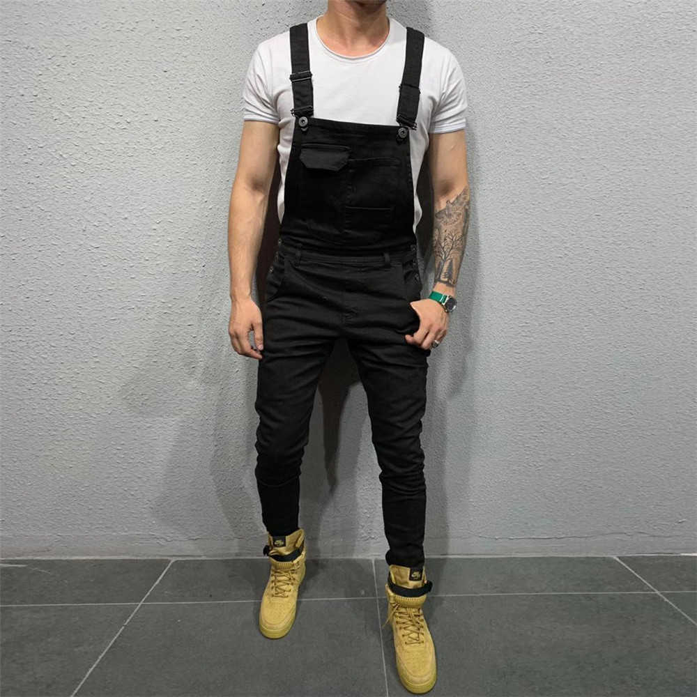 Mens Jeans Overalls Denim Dungaree Bib Overalls Male Jumpsuits Cargo Work Pants Trousers Plus Size Mens Casual Moto Biker Pants Y0811