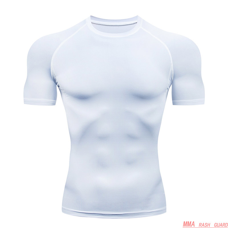 Men's Tops T-Shirts Fitness Shirt Short Sleeve Solid Color T-Shirt Tights Breathable bodybuilding clothes Men's muscle shirt 210225