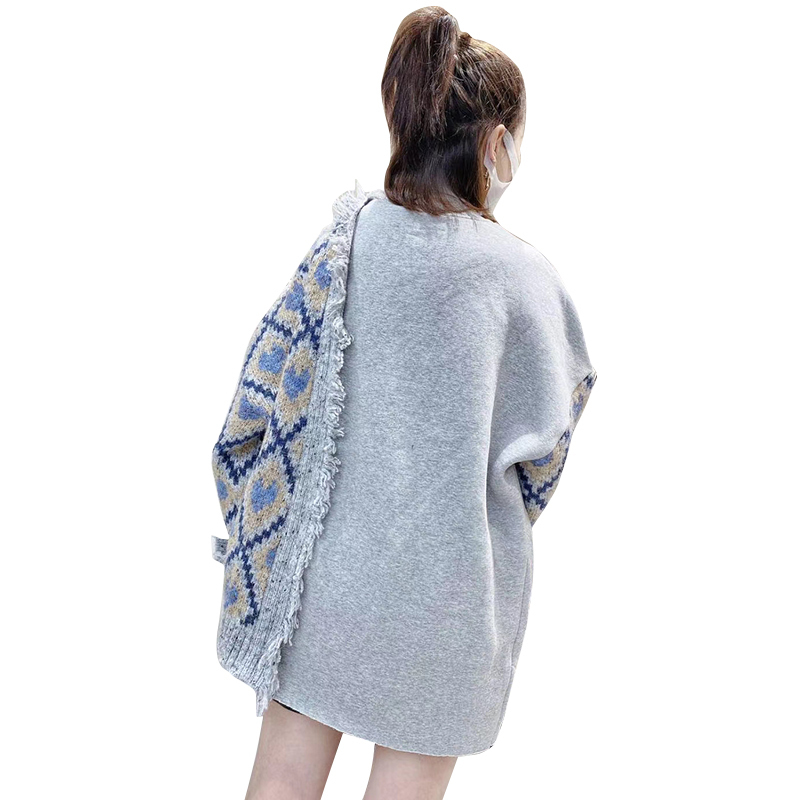TWOTWINSTYLE Patchwork Knitted Tassel Sweatshirt For Women Turtleneck Long Sleeve Thick Lazy Casual Sweatshirts Female Fashion 201204