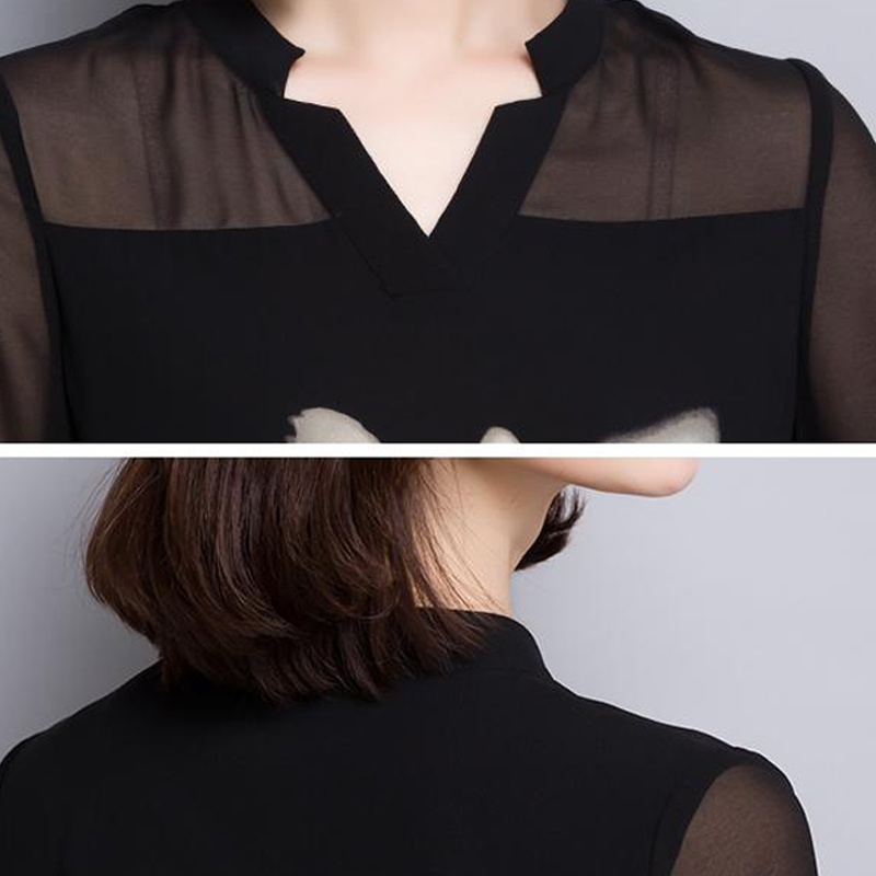 Women Chiffon Blouse Summer Tops Fashion Plus Size Black Blouse Women Shirt Tops Long Sleeve Women's Clothing Blusas 60C 25 210225