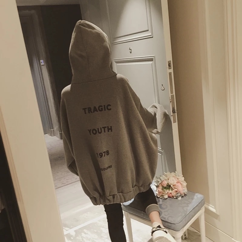 oversized Velvet Zip-up Womens Hoodies Women Letter Printed Loose tops Hooded Thicker Warm Sweatshirts Plus size clothes 201112