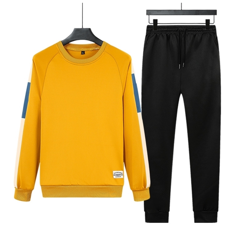 Fashion Mens Tracksuit Autumn Casual Men Hoodies Sets Patchwork Sweatshirt Sweatpants Male Sweatsuit Sportswear Set Big Size 4XL 201210
